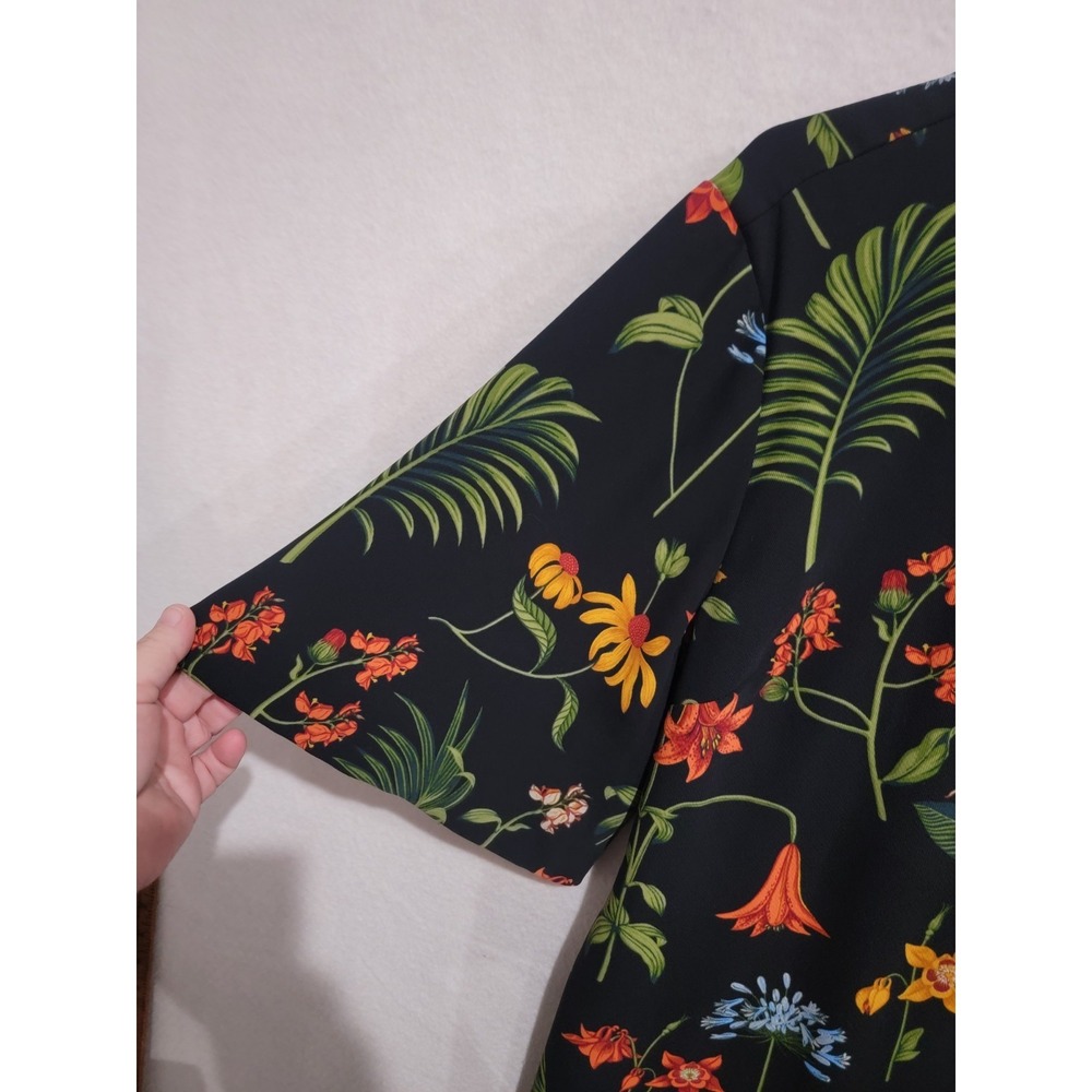 Ann Taylor Botanical Floral Print Back Tie Flutter Sleeve Black Midi Dress‎ 14 - Picture 5 of 11